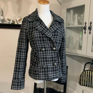 Black & White tweed Plaid Button Down Jacket Coat